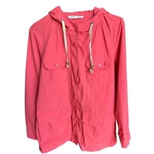 Woolrich Hoodie Utility‎ Light Jacket Size Small Coral Pink Snap Buttons Front